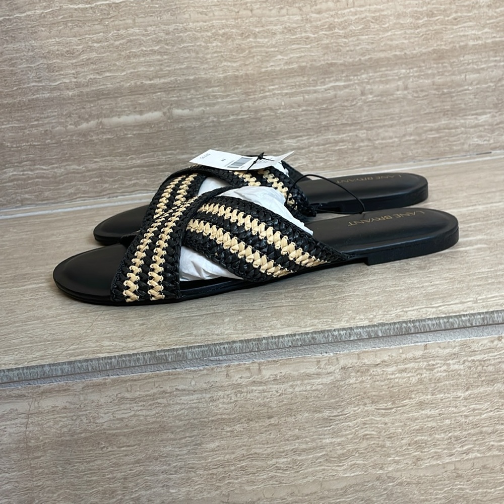 LANE BRYANT NWT Womens Size 9W Dream Cloud Criss-Cross Raffia Slide Black Tan - Picture 6 of 8
